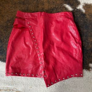 Red Leather Skirt with a cut outs